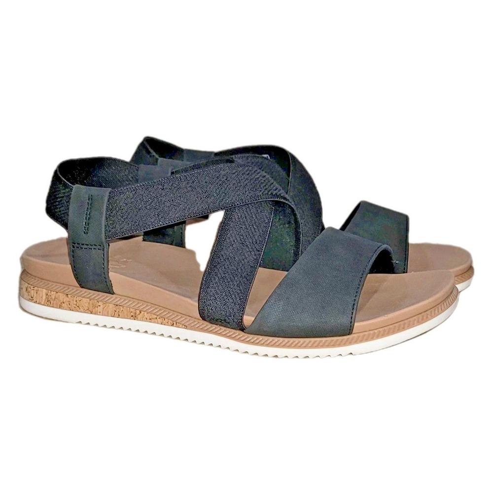 Skechers BOBS Desert Kiss Low Sandals Women's Size 7.5 W Strappy Wedge Black